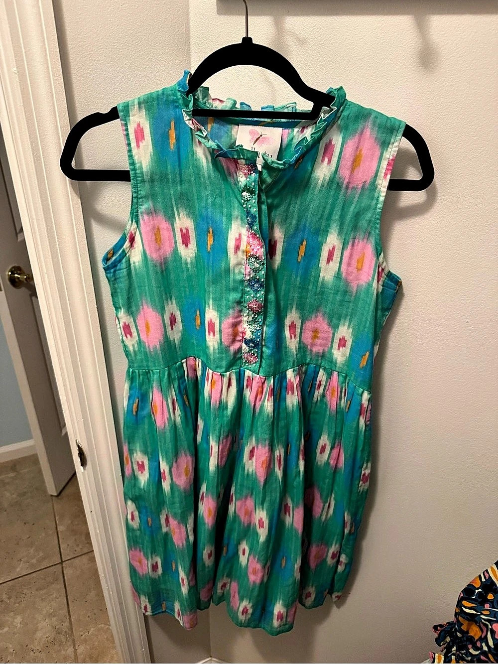Green & Pink Geometric Mini Dress